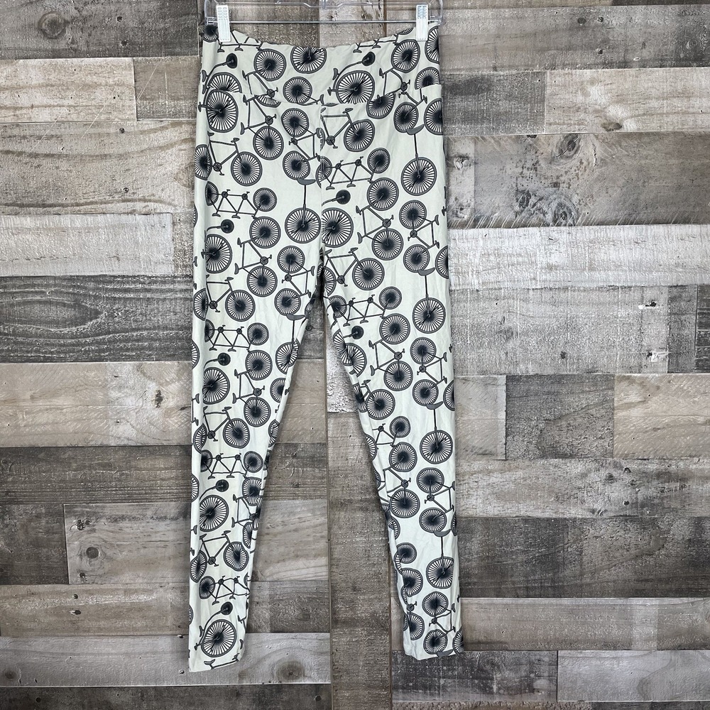LuLaRoe Leggings Womens Size TC Beige Bicycle Print Stretchy Soft